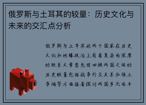 俄罗斯与土耳其的较量：历史文化与未来的交汇点分析